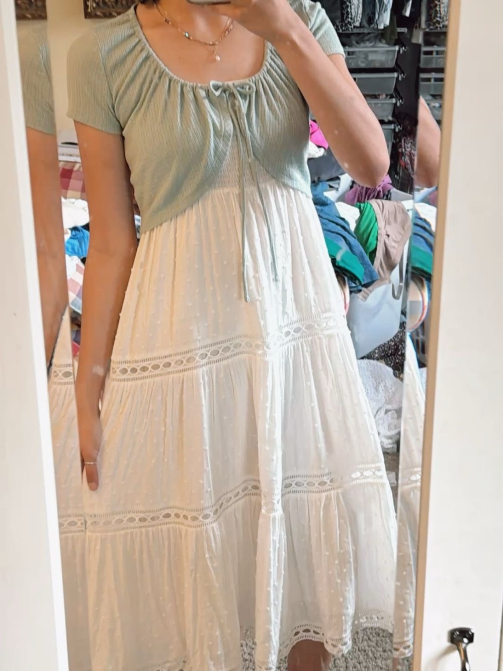 Lush White Eyelet Tiered Maxi Spaghetti Strap Swiss Dot Dress